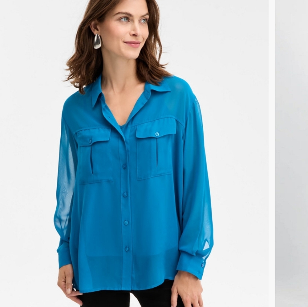 INC International Concepts Teal Button-Up Blouse